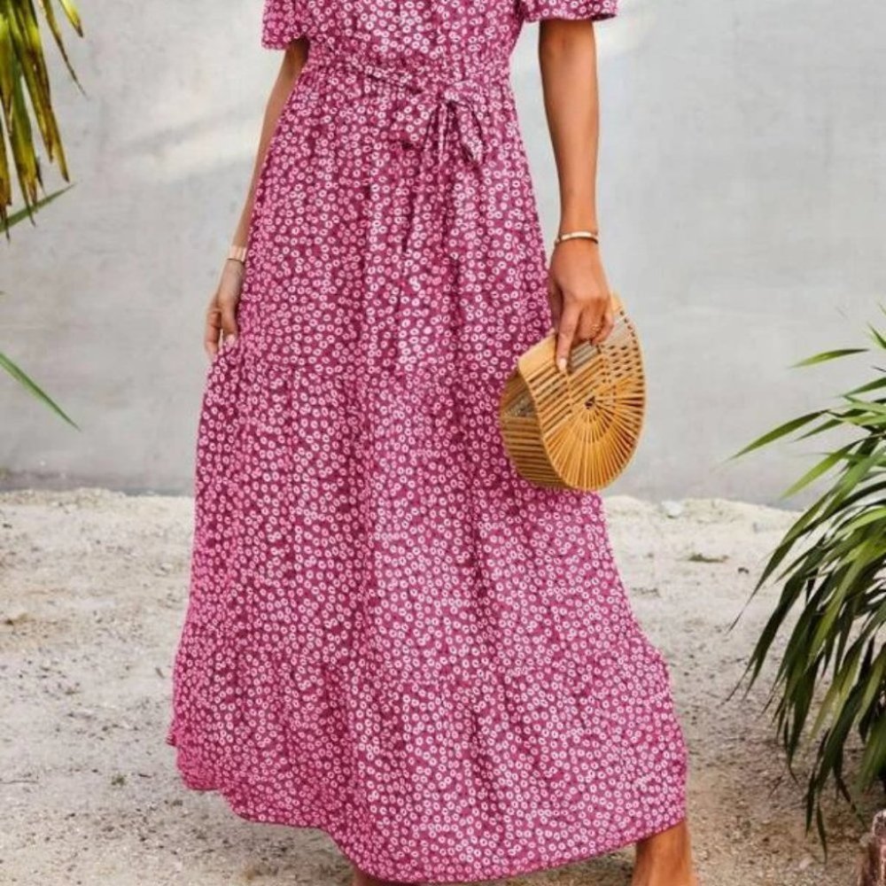 PINK off shoulder ruffle Floral maxi dress - Picture 3 of 6